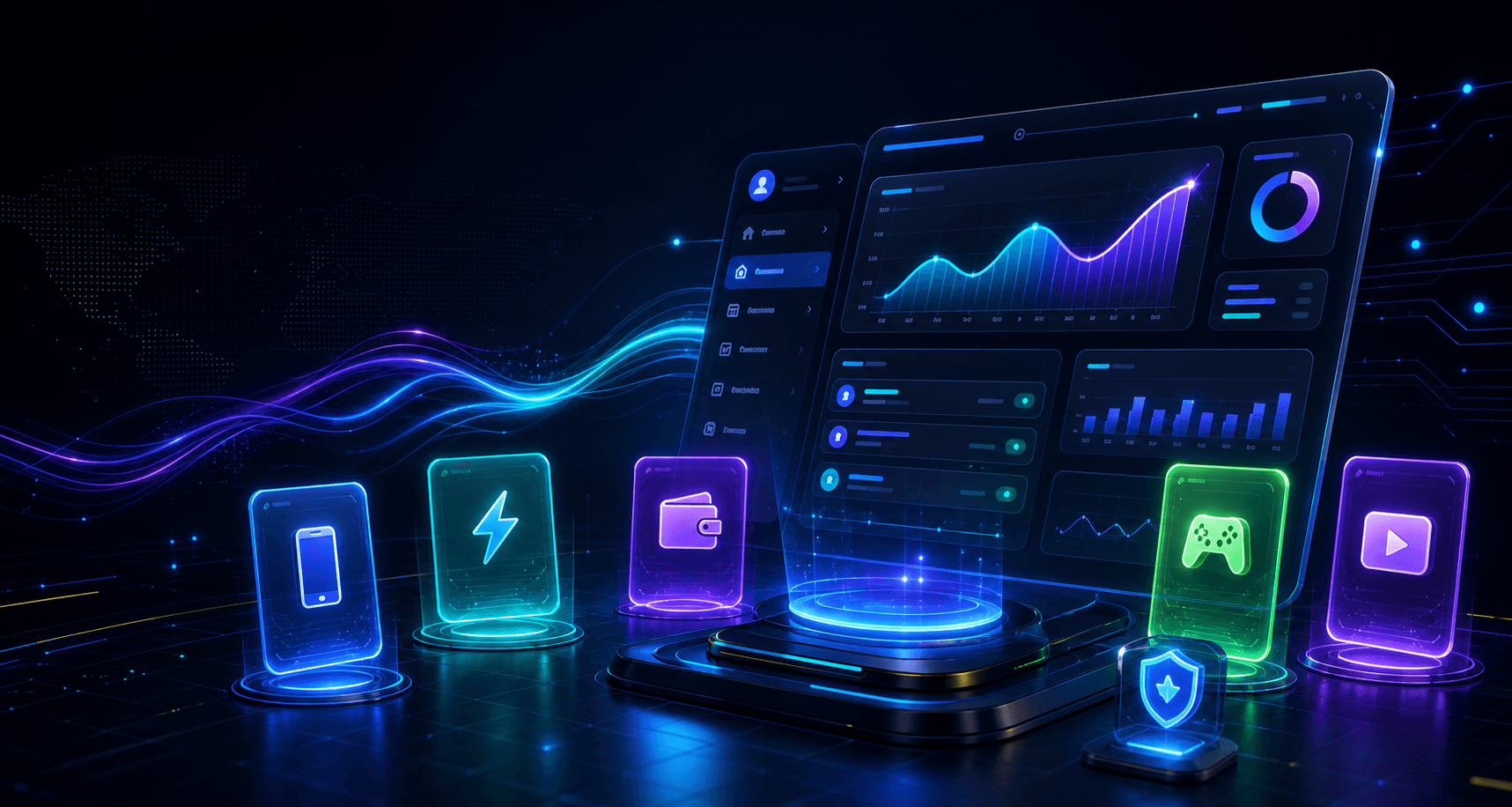 Dashboard transaksi futuristik pulsakeren